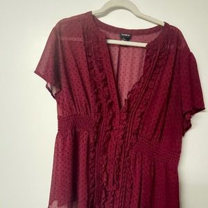 Torrid Red top with polka dots and ruffles